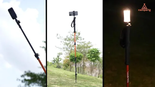 Vista 8 de Selfie Trekking Pole – Ultralight 7075 Aluminum Hiking Poles with Built-in 1/4” Mount, Selfie Clamp, Tripod & Camera Kit – Adjustable Flip-Lock