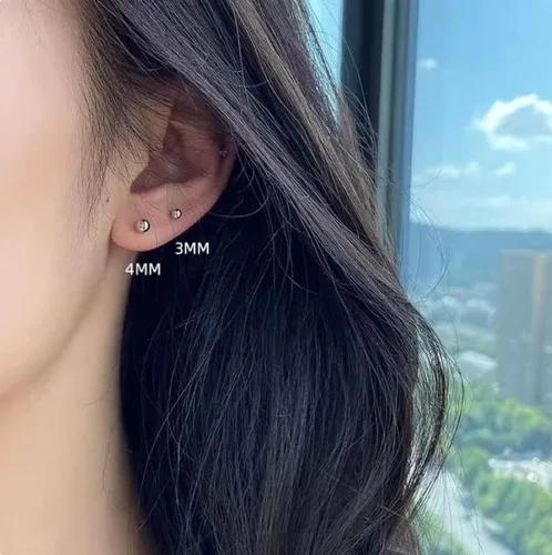 Vista 3 de Renkovte Pendientes de tuerca plana con bola para mujer y niñas, aretes de bola de 2mm 3mm 4mm 5mm 6mm para niños pequeños, cartílago, hélice