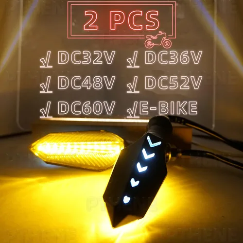 Vista 2 de Luces LED direccionales universales delanteras y traseras para motocicleta, CC 32 V, 48 V, 52 V, 60 V, intermitentes que fluyen, luz intermitente