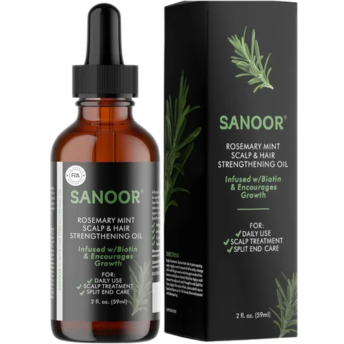 Aceite para el crecimiento del cuero cabelludo y el cabello de romero y menta SANOOR®, infundido con biotina para fomentar el crecimiento del