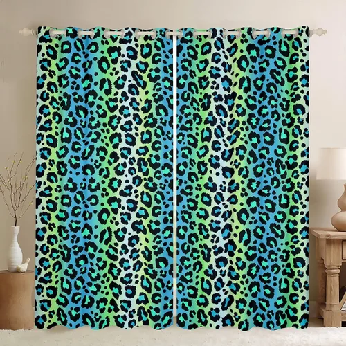Vista 9 de Feelyou Cortinas opacas con estampado de leopardo de 30% a 50%, cortinas de oscurecimiento con estampado de guepardo para dormitorio, para niños