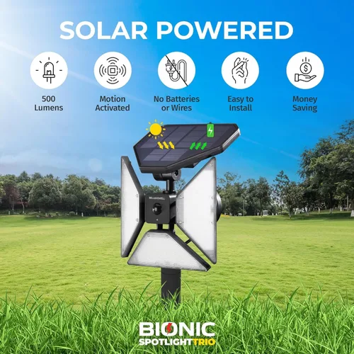 Vista 2 de Bell+Howell Bionic Spotlight como se ve en la televisión, luces solares de movimiento de 3 paneles para exteriores, 500 lúmenes, luces de inundación