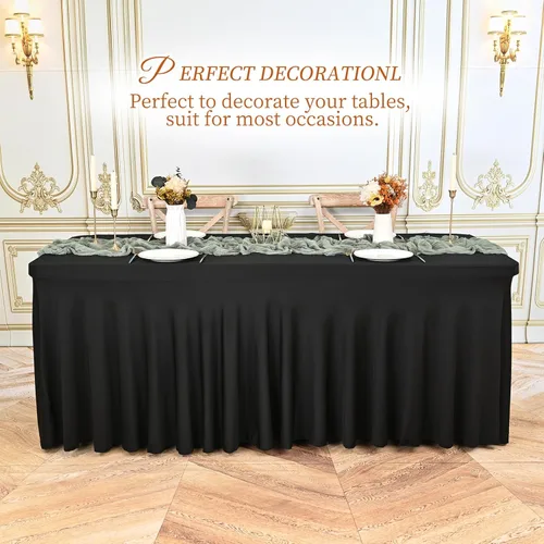 Vista 6 de Pesonlook Paquete de 2 faldas de mesa de elastano para mesas rectangulares de 6 pies, mantel elástico ajustable color negro, de 30 x 72 pulgadas