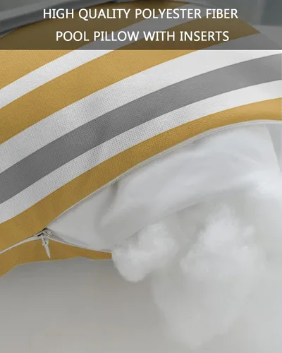 Vista 7 de Almohada reclinable para la cabeza para exteriores con relleno, amarillo oscuro, gris, blanco, a rayas, impermeable, con correa ajustable, tumbona