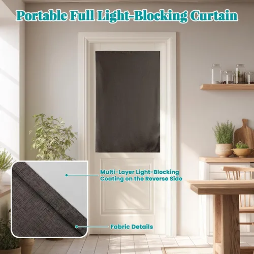 Vista 6 de Cortinas de Puerta Francesa 100% Opacas, Cortinas de Ventana Pequeña que Oscurecen la Habitación, Persianas de Puerta Tricia con Aislamiento Térmico