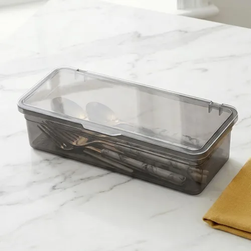 Vista 6 de Operitacx Soporte de plástico para palillos con tapa, organizador de cajones de utensilios con drenaje para cubiertos de cocina, hogar, camping