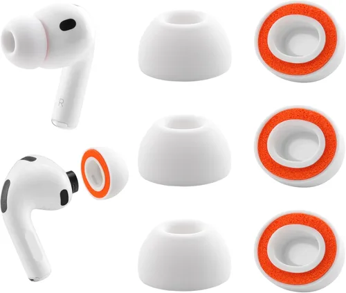 Vista 8 de Almohadillas de repuesto de espuma viscoelástica para AirPods Pro 3, protección de silicona, máxima comodidad, 3 pares (blanco, surtido S/M/L)