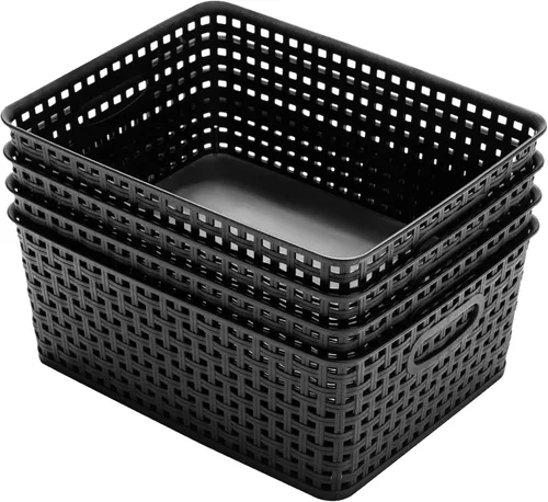 Vista 4 de Eslite Cestas de almacenamiento de plástico para organizar, 11 x 8.5 x 4.7 pulgadas, paquete de 4 (negro)