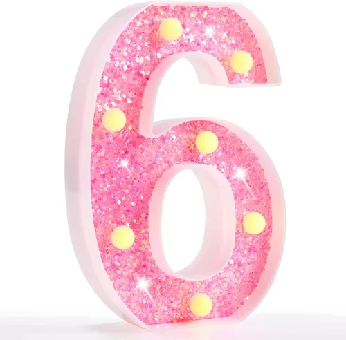 Vista 62 de Pooqla Luces de números de marquesina, números de luz rosa para niñas de 10.º cumpleaños, funciona con pilas, luz nocturna de número con purpurina