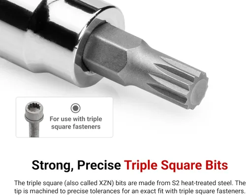 Vista 2 de TEKTON Juego de llaves de vaso cuadrado triple de 3/8 pulgadas y 1/2 pulgada TR con riel, 11 piezas (M4-M12, MT14-MT18) SHB99100