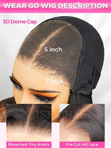 Vista 5 de Peluca de cabello humano ISEE, peluca con encaje frontal 4x6, onda del cuerpo, sin pegamento, mediana, encaje frontal transparente, 100% virgen, 22