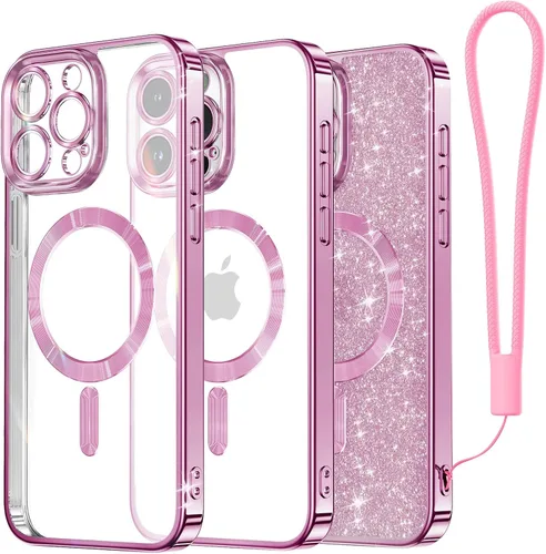 Vista 52 de Meifigno Funda diseñada para iPhone 16 de 6.1 pulgadas, [tarjeta con purpurina y correa de muñeca] [compatible con MagSafe] Protección completa