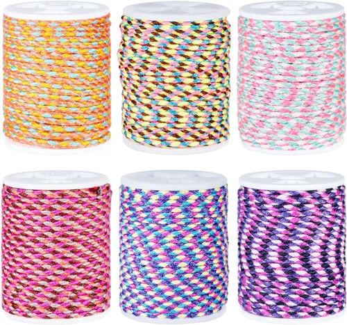 Vista 11 de Beadthoven - Cuerda trenzada de 0.069 pulgadas, 25.8 yardas de colores, cuerda metálica para anudar china, cuerda de macramé, cuerda de arcoíris
