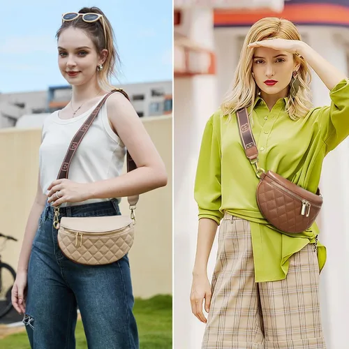 Vista 2 de Eslcorri Pequeña bolsa cruzada para mujer a la moda, riñoneras de cuero para el pecho, bolsa antirrobo para viajes