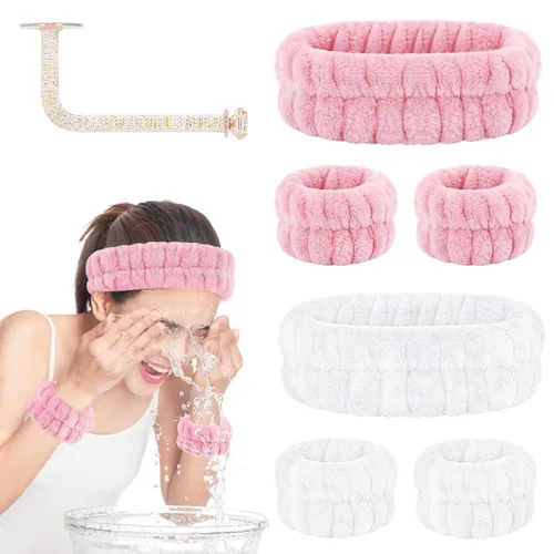 Vista 16 de CERETIA Juego de lavado facial – diadema, pulseras con soporte, toallas de muñeca de spa absorbentes de microfibra