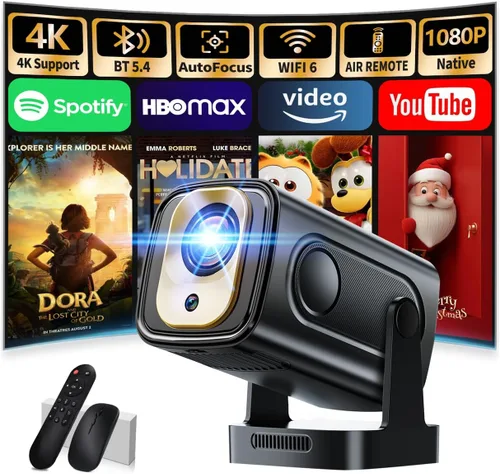 Vista 9 de [Proyector 2026 actualizado] Mini proyector compatible con 4K 1080P Keystone automático 270° giratorio con WiFi 6 y Bluetooth 5.2 proyector portátil