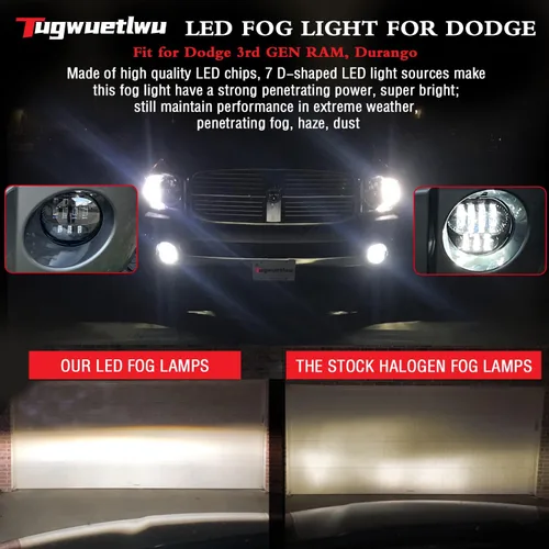 Vista 2 de Faros antiniebla LED para Dodge Ram 1500 2002-2008 Ram 2500/3500 Dodge Durango Pickup Truck nueva versión 2003 2004 2005 2006 2007 2008 2009 negro