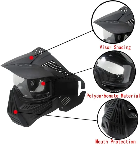 Vista 3 de Máscara Táctica Airsoft, para Caza de BB Airsoft, Juego CS, Equipo Táctico de Cara Completa, Resistente a Impactos con Gafas, Actividades al Aire
