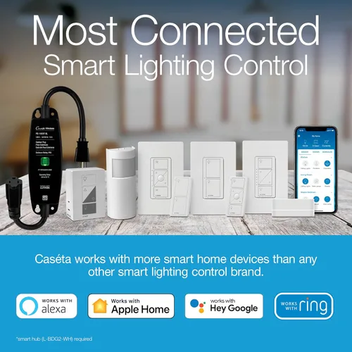 Vista 3 de Lutron Caseta - Interruptor de atenuación inteligente original con placa de pared (requiere Lutron Smart Hub), para luces LED, 150 vatios, un solo