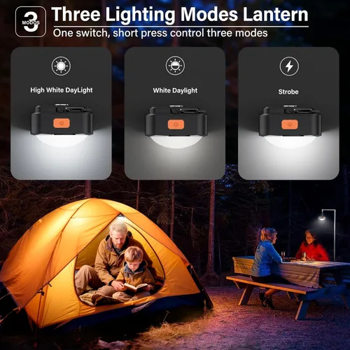 Vista 5 de Luces de Campamento Recargables FLY2SKY 2 Piezas Luces Negras para Tienda de Campaña Mini Linterna Linterna LED Portátil de Campamento Equipo