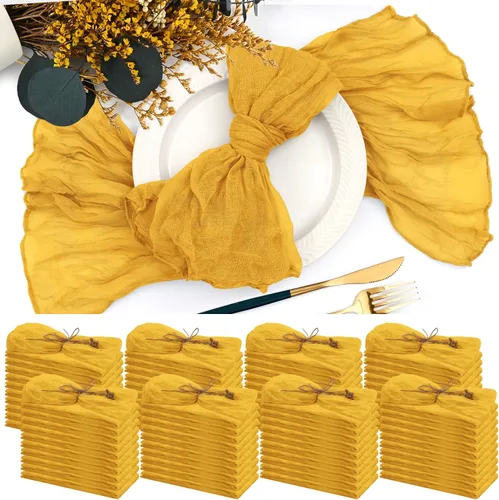 Vista 18 de 42 Paquetes de Servilletas de Gasa de Muselina de 20 x 20 Pulgadas, Servilletas de Cena Arrugadas Color Beige, Marrón Claro Rústicas Boho de Tela