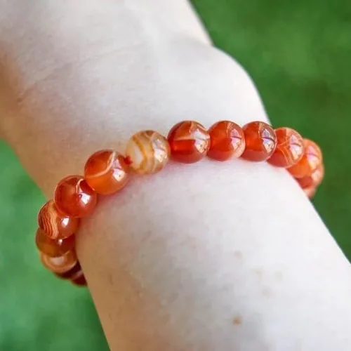 Vista 9 de SofiaCreations Handmade Red Banded Agate Crystal Beaded Bracelet, Natural Carnelian Gemstone Crystal 8mm Round Beads Stretchy Bracelet, Healing