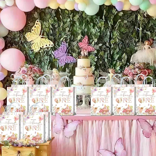 Vista 3 de Brattol 16 bolsas de recuerdos de fiesta de primer cumpleaños de hadas, jardín de hadas, regalo de primer cumpleaños, aperitivos, dulces, bolsas