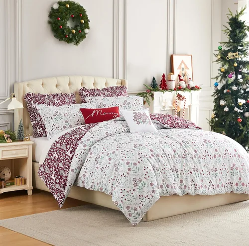 Vista 10 de Southshore Fine Living, Inc. - Juego de ropa de cama de Navidad de 4 piezas, juego de edredón de Navidad individual/individual XL, edredón