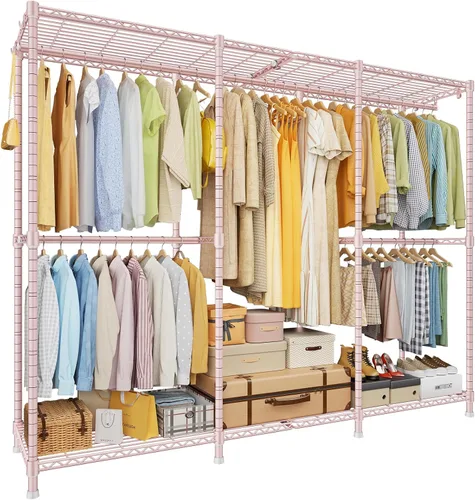 Vista 14 de ULIFHOME E14 Max - Perchero de ropa resistente, percheros independientes para colgar ropa, organizadores de armario ajustables y almacenamiento