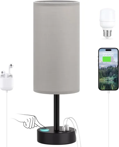 Vista 23 de Dicoool Lámpara táctil de mesita de noche con USB, lámpara de madera regulable de 3 vías para mesita de noche de dormitorio, lámpara de escritorio