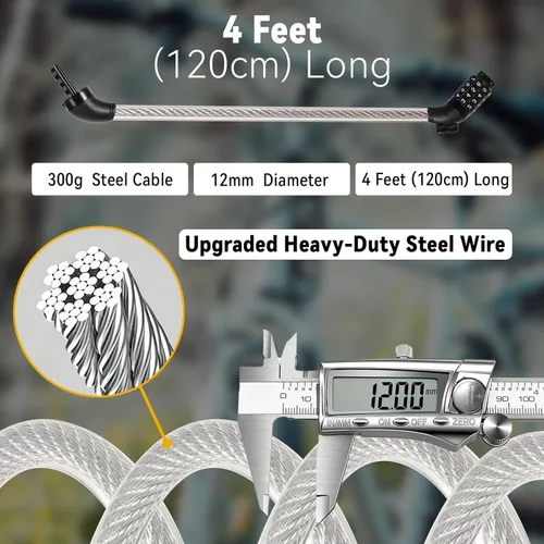 Vista 3 de Candado para Scooter Eléctrico, Candados de Cable de Combinación para Bicicleta Compatible con Xiaomi M365/Max/GXL/Ninebot/Segway/Motor/Candado