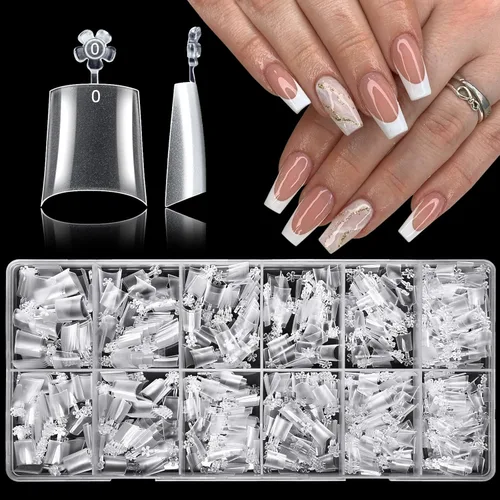 Vista 14 de LoveOurHome 750 puntas de uñas cortas de almendra, uñas postizas transparentes, uñas cortas de gel de almendra, uñas acrílicas de cobertura