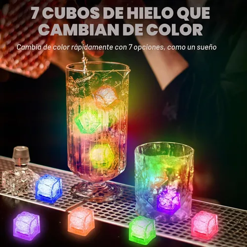 Vista 5 de 100 cubos de hielo iluminados para bebidas, cubos de hielo LED multicolor con luces cambiantes, cubos de hielo impermeables IP67 brillantes, eleva