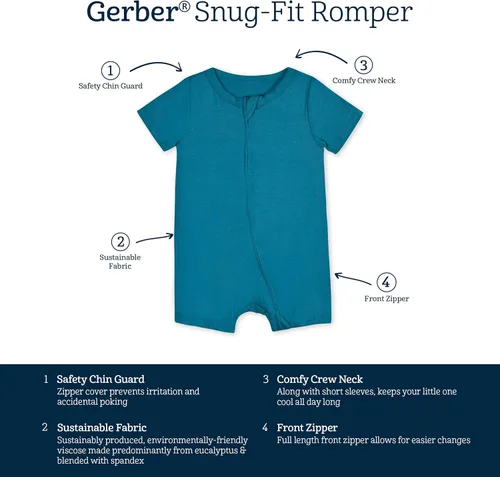 Vista 6 de Gerber Mameluco unisex de manga corta suave con viscosa hecho de eucalipto