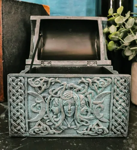 Vista 8 de Ebros Celta Triple Diosa Madre Doncelta Crone - Joyero decorativo con Trinity Triune Knotwork Wicca Witchcraft Accent 4.75 pulgadas de ancho