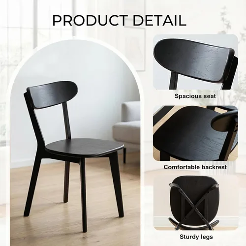 Vista 5 de Sillas de comedor 100% de madera de roble macizo, sillas de comedor modernas de mediados de siglo con respaldo redondeado, sillas de cocina, juego
