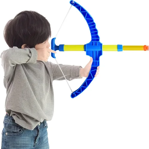 Vista 4 de ArtCreativity Blue Super Bow & Arrow Shooter Set, incluye arco impulsado por aire, barril, seis dardos de espuma suave, viene en embalaje de tarjeta