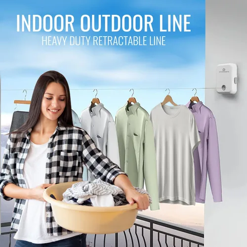 Vista 5 de SmartSome Tendedero retráctil montado en la pared, estante de secado resistente para interiores y exteriores, solución de secado de aire