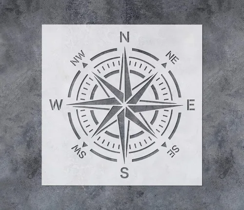 GSS Designs - Plantilla de brújula grande de 12 x 12 pulgadas, plantilla de rosa de brújula reutilizable para pintar en paredes de madera, piso de