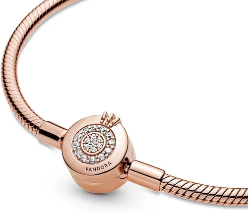 Vista 4 de PANDORA Pandora Moments Sparkling Crown O Snake Chain Bracelet, Clear CZ PANDORA Rose Charm Bracelet