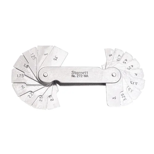 Starrett Medidor de filete o radio para radios convexos y cóncavos - Ideal para carpinteros y construcciones - Acero inoxidable, 18 hojas, calibre