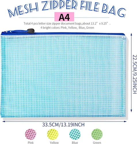 Vista 2 de LEOBRO Bolsas de malla con cremallera, bolsa con cremallera de 13.2 x 9.2 pulgadas, 4 bolsas de malla con cremallera, bolsas de almacenamiento