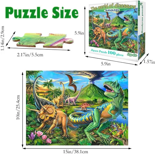 Vista 6 de Rompecabezas para niños de 4 a 8 años, rompecabezas de dinosaurio de 100 piezas para niños pequeños, rompecabezas educativos de aprendizaje
