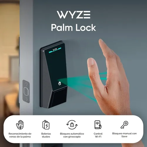 Vista 2 de Wyze Palm Lock, cerradura inteligente de puerta con reconocimiento de vena de palma, cerraduras inteligentes de entrada sin llave para puerta