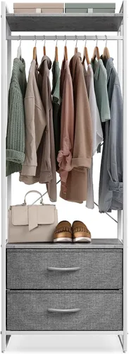 Vista 10 de Sorbus Perchero Premium de Ropa con Cajones - Armario Resistente de Servicio Pesado con Marco de Metal y Parte Superior de Madera - Perchero de Ropa