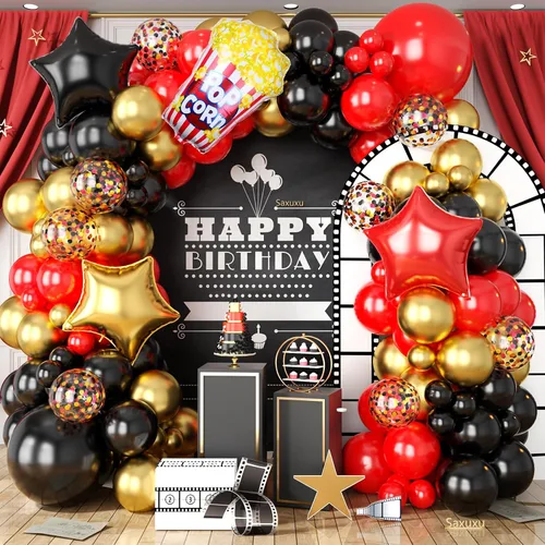 Vista 11 de Kit de guirnalda de arco de globos de Halloween, globos de mármol retro negro naranja blanco negro con globos de papel de aluminio de estrella