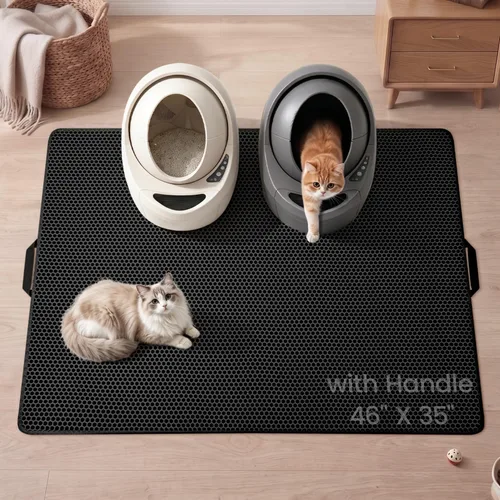 Vista 19 de Tapete de arena para gatos de tamaño compacto de 23.6"x14.6" para espacios pequeños, capa trasera mejorada impermeable a prueba de fugas Negro