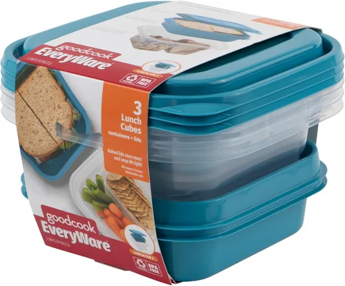 Vista 3 de GoodCook EveryWare Contenedores de almacenamiento de alimentos con tapas, juego de cubos de almuerzo de plástico sin BPA, perfectos para preparación