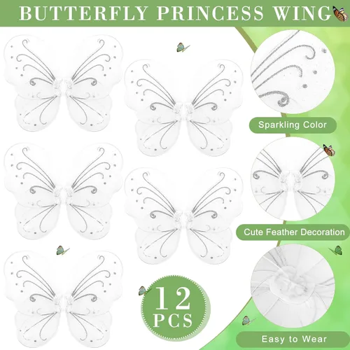 Vista 3 de 12 juegos de alas de hada, alas de mariposa, disfraz de princesa, corona de hadas, varitas para boda, cumpleaños, cosplay, niñas
