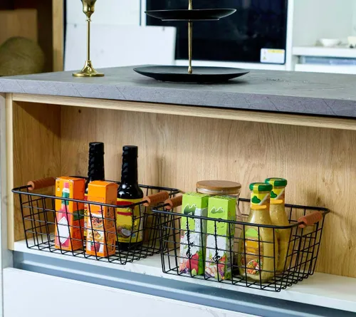Vista 4 de JUNCHU CHERRY Cesta de almacenamiento de alambre para cocina, paquete de 2 unidades, cesta de accesorios de organización de despensa, cesta